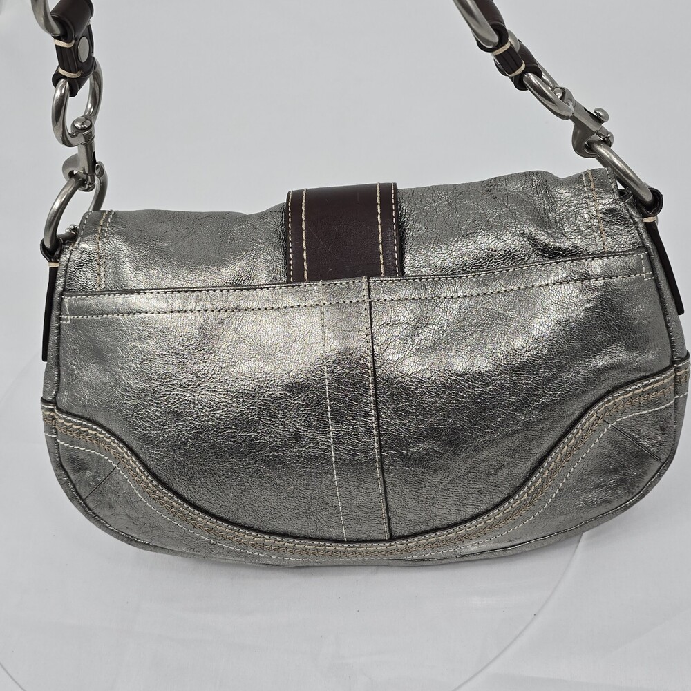 Rare Vtg Y2K Coach F10595 Soho Buckle Flap Gunmetal Leather Shoulder Bag/Hobo - Picture 7 of 16